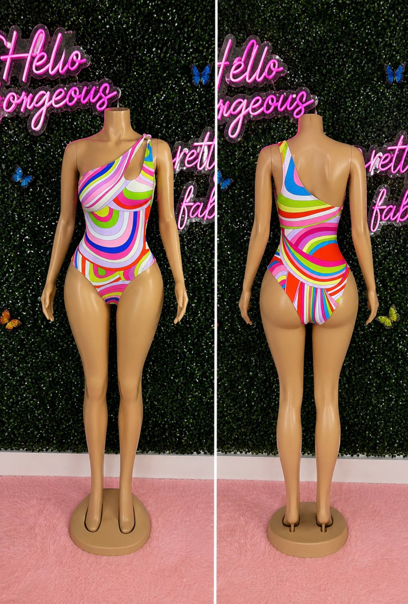 Candy Swirl One-Shoulder Swimsuit