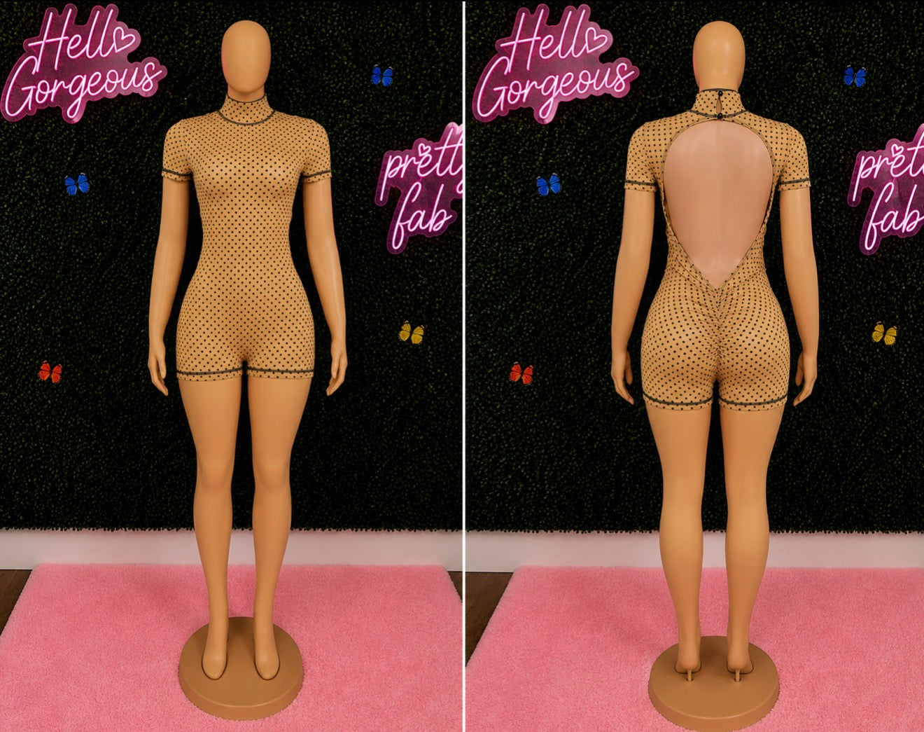 Polka Bombshell Mesh Romper