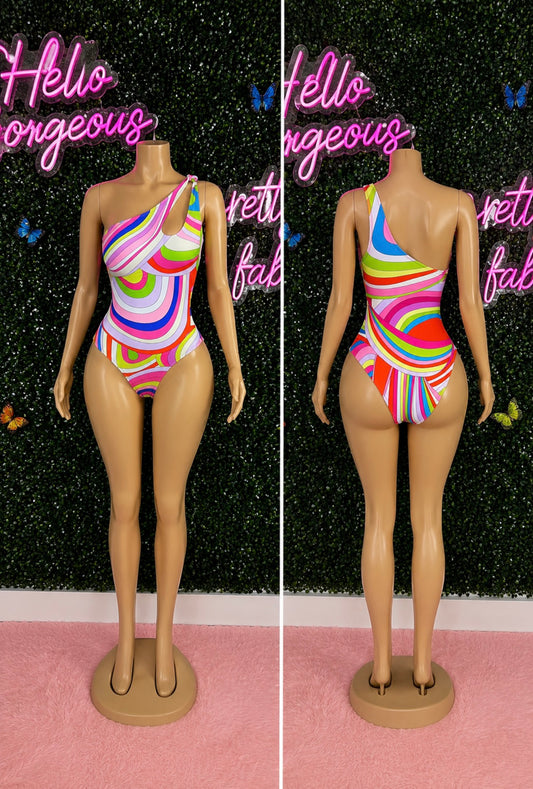 Candy Swirl One-Shoulder Swimsuit